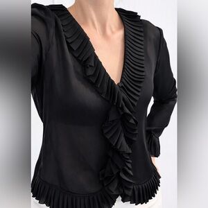 Ralph Lauren Silk Ruffle Blouse Black Size 10 Reversible